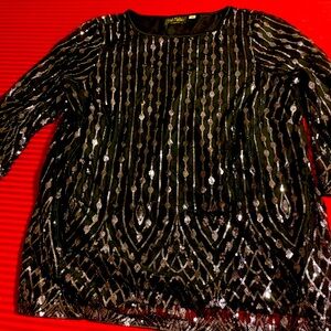 Pre-Owned Black Sequined Bob Mackie Wearable Art 3/4 Sleeve Top